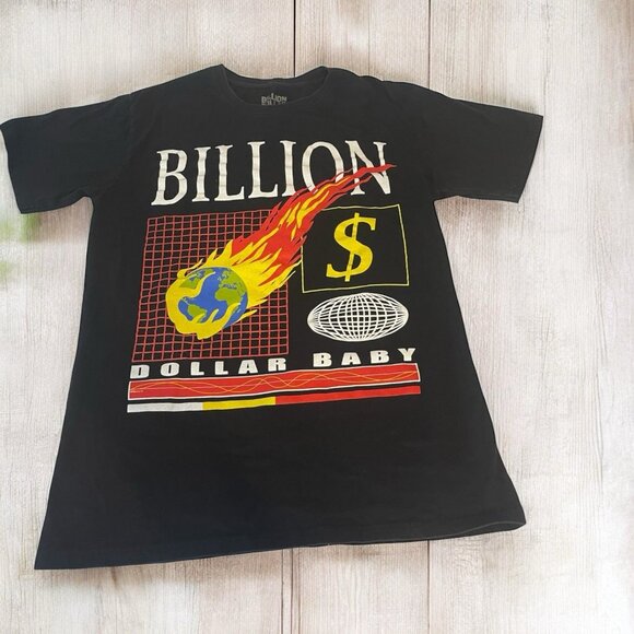 Billion Dollar Baby Men's Graphic Spell Out Logo T Shirt Black M Earth Flame - Picture 1 of 7